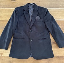 Leo  Zachary Boys Jacket Blazer Black Velvet Two Button Polkadot Lining Size 12