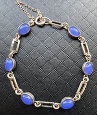 Vintage Jewellery 925 Sterling Silver Bracelet With Safety Chain And Blue Stones