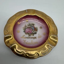 Vintage Small Porcelain Gold Trimmed Ashtray Brazil