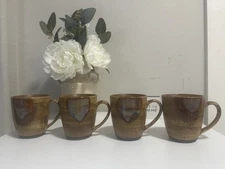 Set of 4 Sango Splash 4951 Brown Drip Glazed Coffee Mugs
