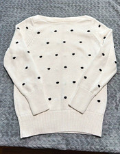 LOFT White/Black Cotton Acrylic Knit Polka Dot Crewneck Pullover Sweater L