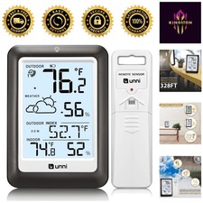 Stylish Wireless Indoor Outdoor Thermometer with Backlit Display - Metal Black