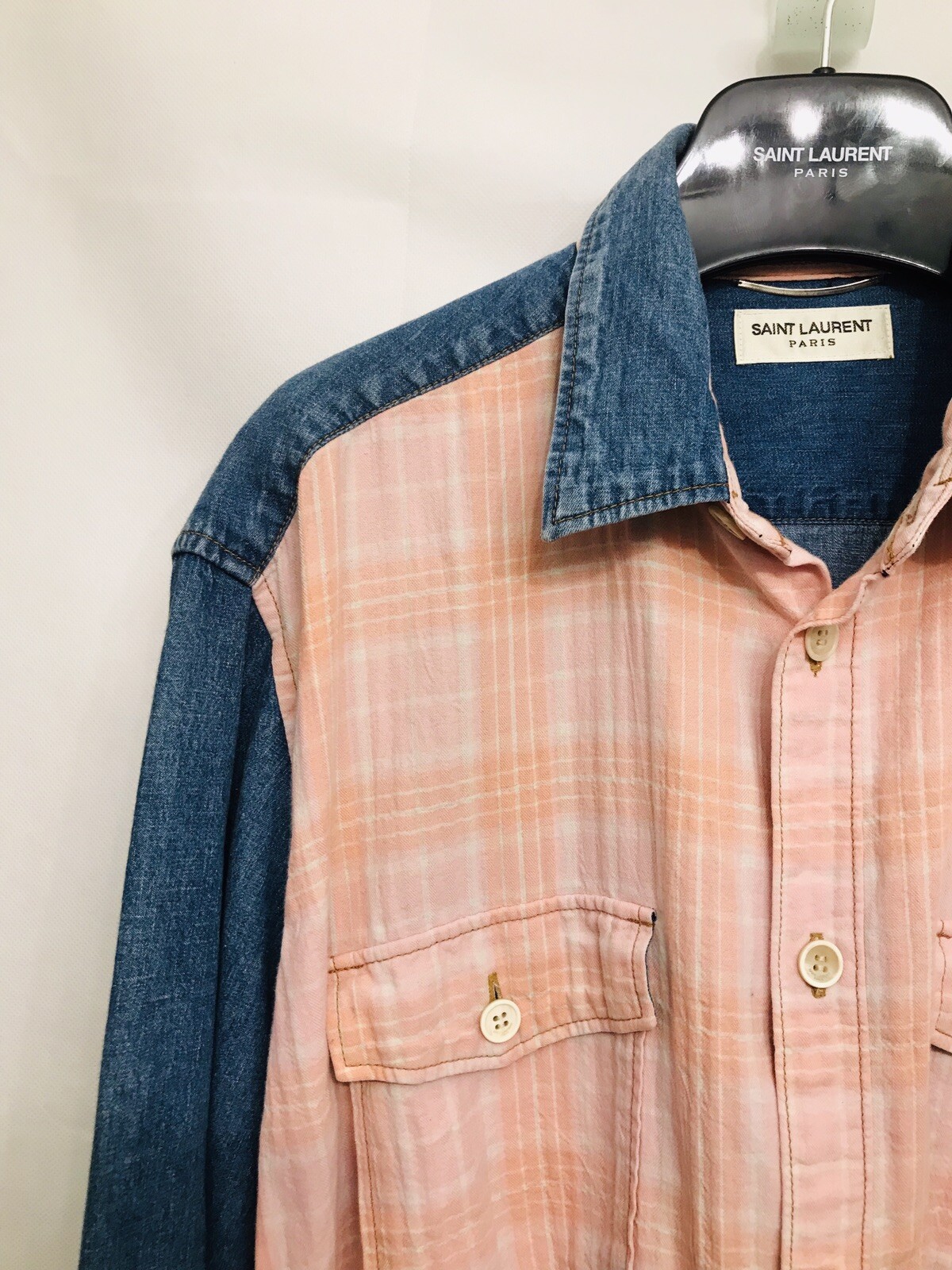 Camicia denim Saint Laurent Fw15 flanella pesca