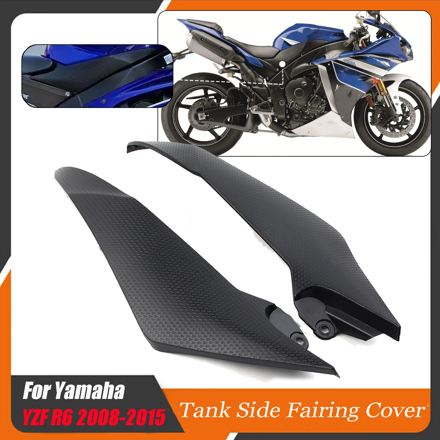 Black Cowl Fairing Gas Tank Side Cover Panel Trim For Yamaha YZF R6 ...
