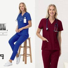 Strecth Comfort Nursing Uniform Suit Men Women Medical Scrub Set V-Neck Straight