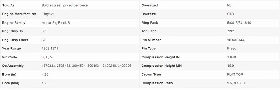 (8) Pistones Silvolite para Chrysler Dodge Mopar 383 V8 1959-1971  Foto 2 de 3