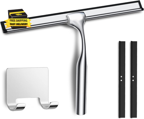 All-Purpose Shower Squeegee with Adhesive Hook for Cleaning Bathroom Glass Doors