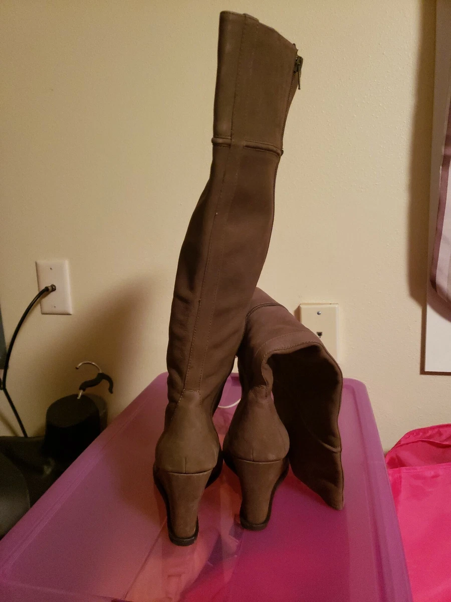 MeToo Brayden 8 Women Nubuck Moss Knee High Wedge Heel Boots Size