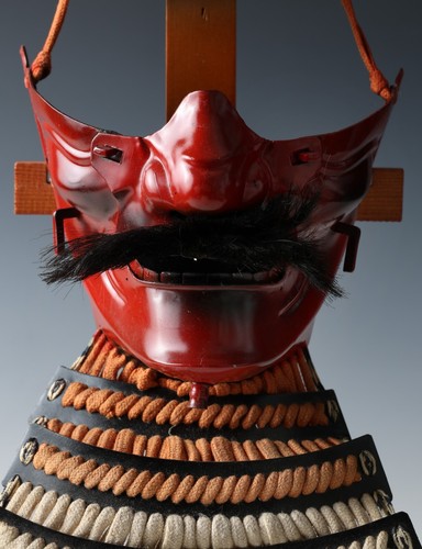 Vintage Japanese Samurai Red Menpo -Wearable- Marutake Product Tsushima - Picture 3 of 17