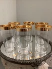 Vintage  Gold Encrusted Flat Tumblers 2 Gold Bands/ Set of 6