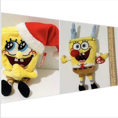 TY Beanie Babies SpongeBob Christmas Lot SleighRide & JollyElf   B1