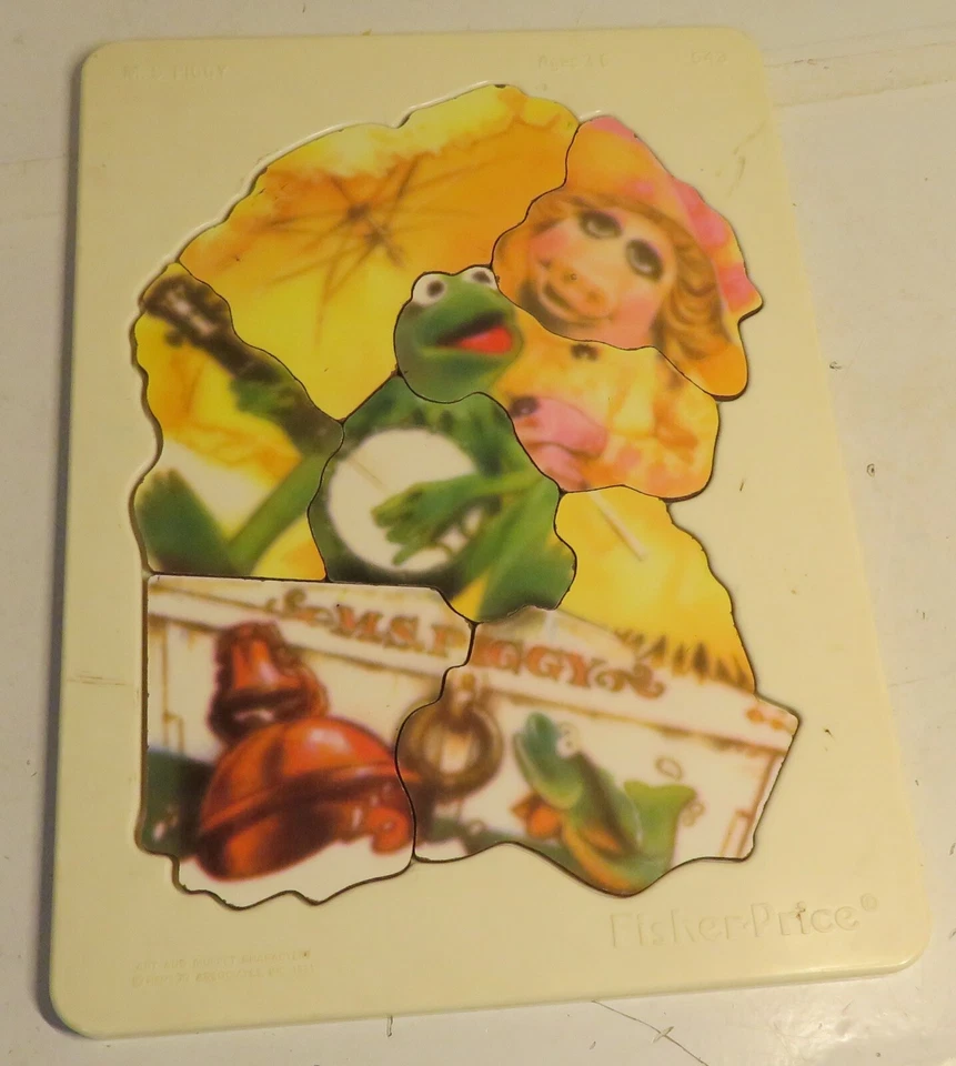RARO 1981 MISS M.S. Puzzle de plástico PIGGY & KERMIT Fisher-Price Muppets Henson Foto 2 de 4