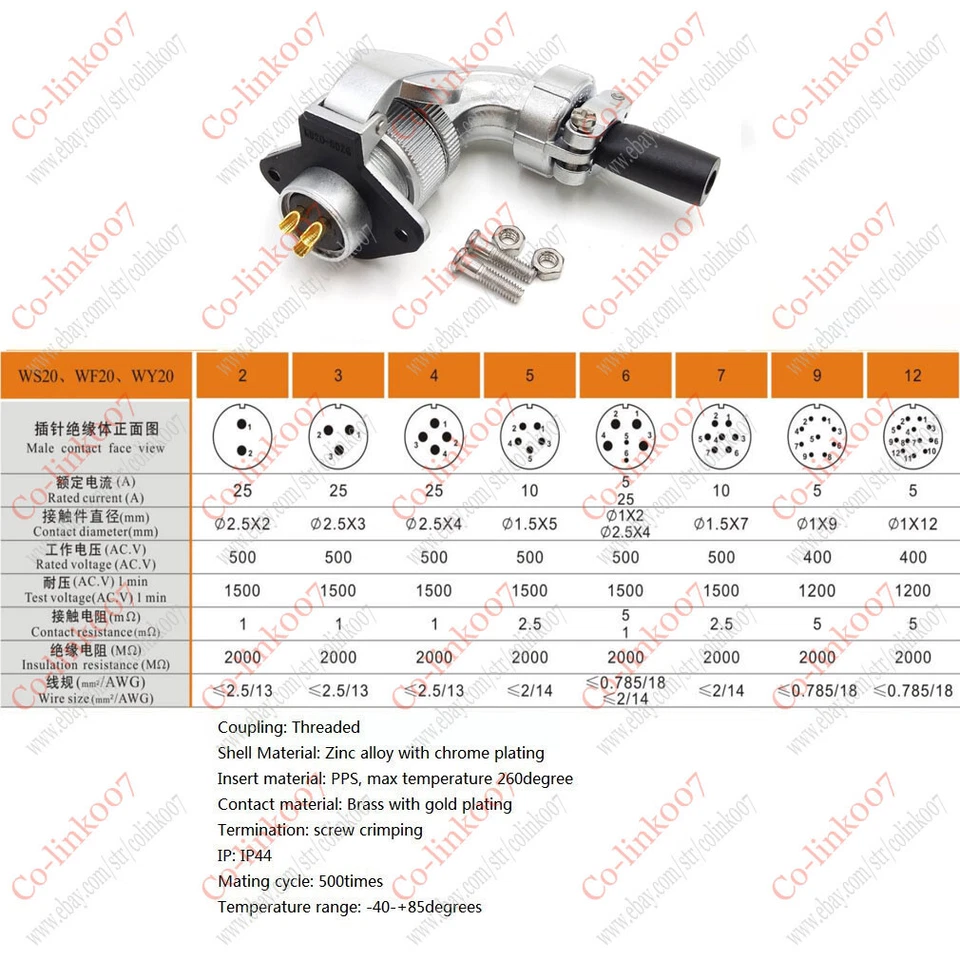 WEIPU WS20 2pin Aviation Connector, Industrial Electrical Circular Plug Socket - Image 2 of 4