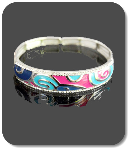 Blue Rhinestone Cuff Bracelet with Elastic Spiral Design-image