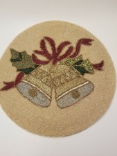 Nicole Miller Beaded Christmas Placemats 15” Set Of 2 Bells Centerpiece Red Gold