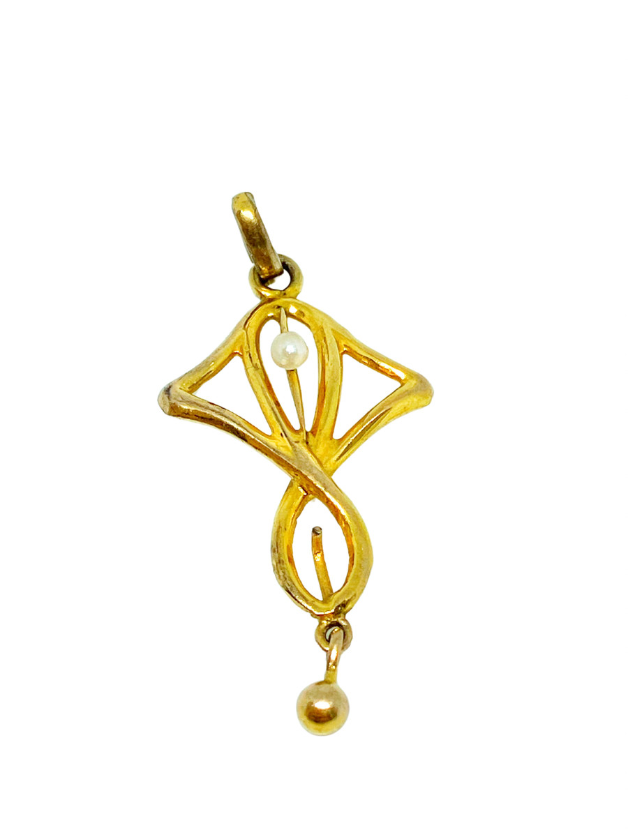 14KYG Seed Pearl Art Nouveau Pendant View 2