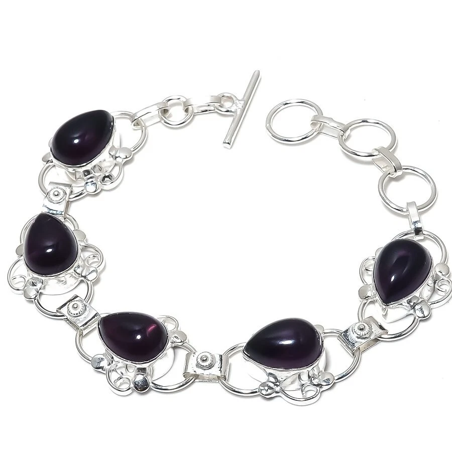 VALENTINO "Bracciale Gioielli Argento Sterling 925 Ametista Fatto a mano Pietra Preziosa Taglia 7 8"
