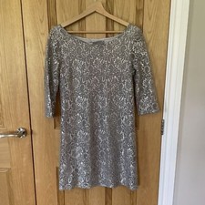 Soaked In Luxury Sila Dress Silver Short Lace 3/4 Sleeve Small 8 Party Occasion