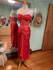 PF Red Beaded Prom Evening Special Ocacions Formal Dance Corset Dress 10 Hi-Low