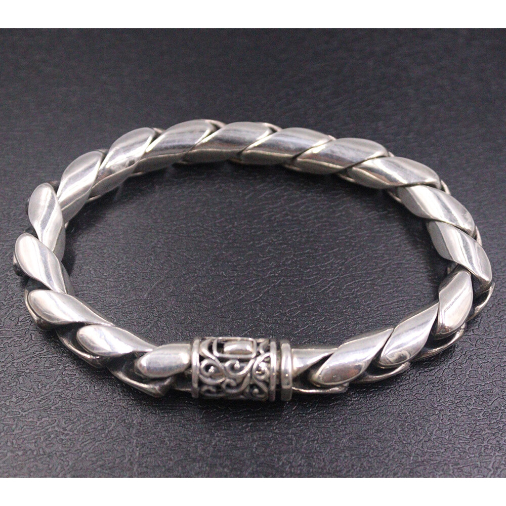 Pure S925 Sterling Silver Chain Men Women Wheat Link Bracelet 77
