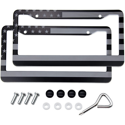 2X For Jeep Grey/Black USA American Flag Patriotic Cab License Plate Frame Cover