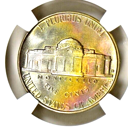 1949-D NGC MS66 Star Monster Rainbow Toned Jefferson Nickel GEM Dual Sided Color - Picture 2 of 5