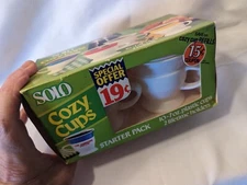 Vintage New Old Stock Solo Cozy Cups Starter Box of 10 2 Plastic White Mugs 19c