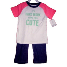 T-SHIRT  PANT 2 pc -4T CARTER'S SET-NWT Coral, White and Blue. New