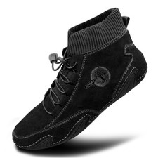 Fashion Leather Men Shoes Casual Loafers High Top Sneakers Boots Non Slip Black