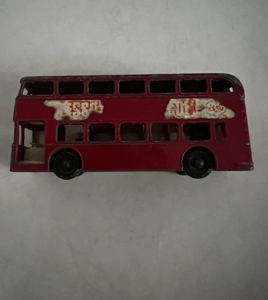 Autobús de dos pisos juguete vintage 1966 Inglaterra Daimler Bus #74 Leakey Hobbist Foto 2 de 4