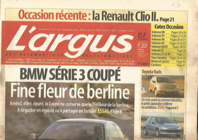 L'Argus Nr.3656 BMW 3er Coupe / Ferrari 360 Modena / Toyota Yaris / 206 1.4xt