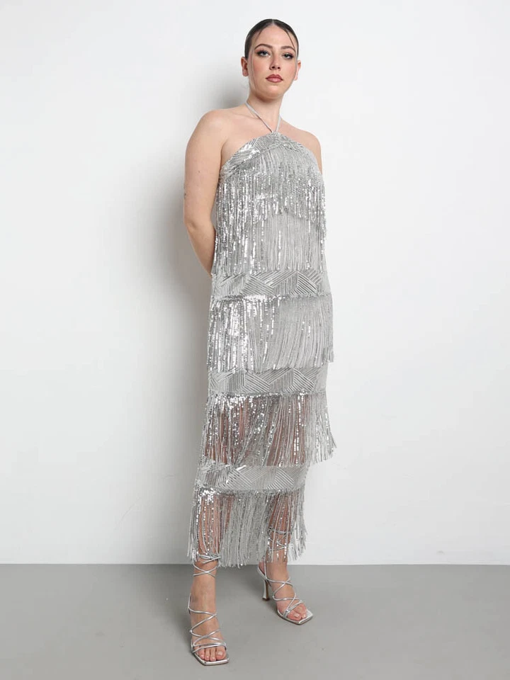 ABITO 265,00 - 30% ACCESS  FASHION FRANGE DONNA  ART. 3388-407 ARGENTO - Immagine 3 di 4