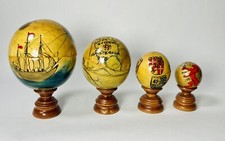 Matryoshka Nesting Balls Wood Globes Wooden Ships Sailing Crests with stands