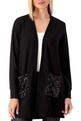 Jingle Belles by Kim Gravel Sequin Pocket Brushed Knit Duster Black