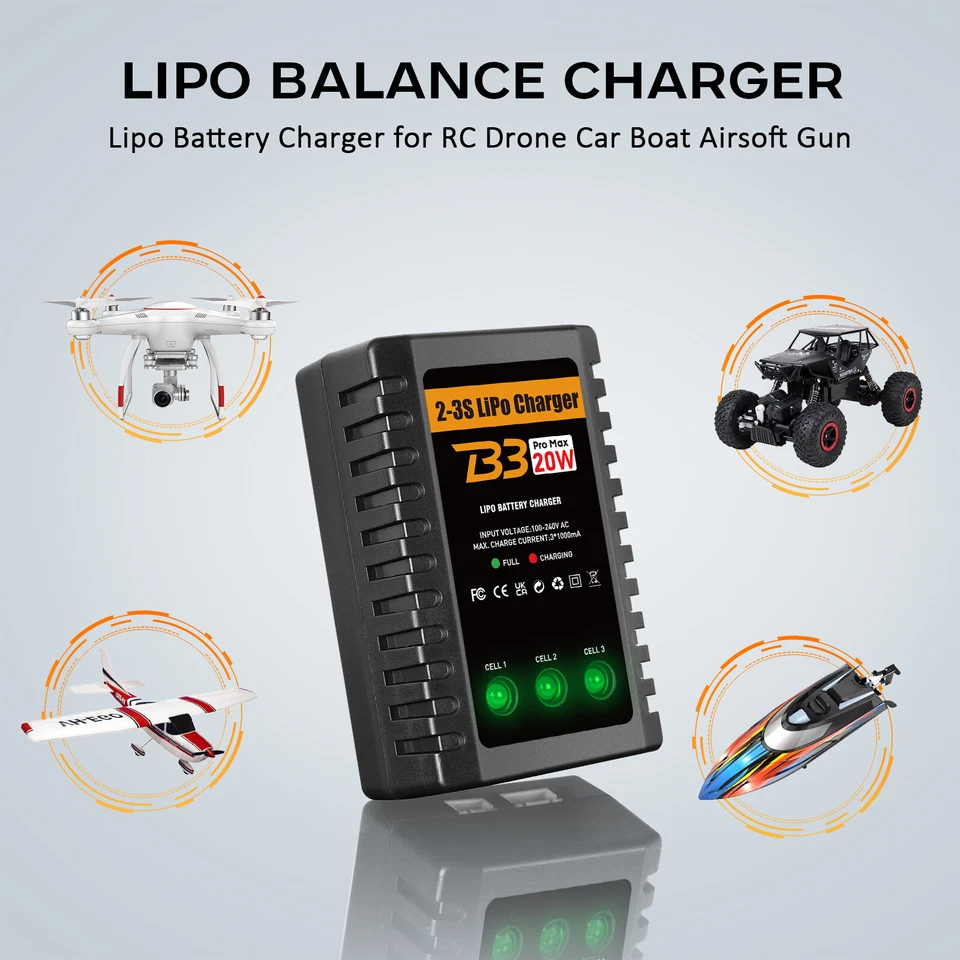 HTRC Lipo Ladegerät für 2-3S Lipo Akkus(7.4V-11.1V), 20W RC Ladegerät, Balancer - Bild 4 von 4