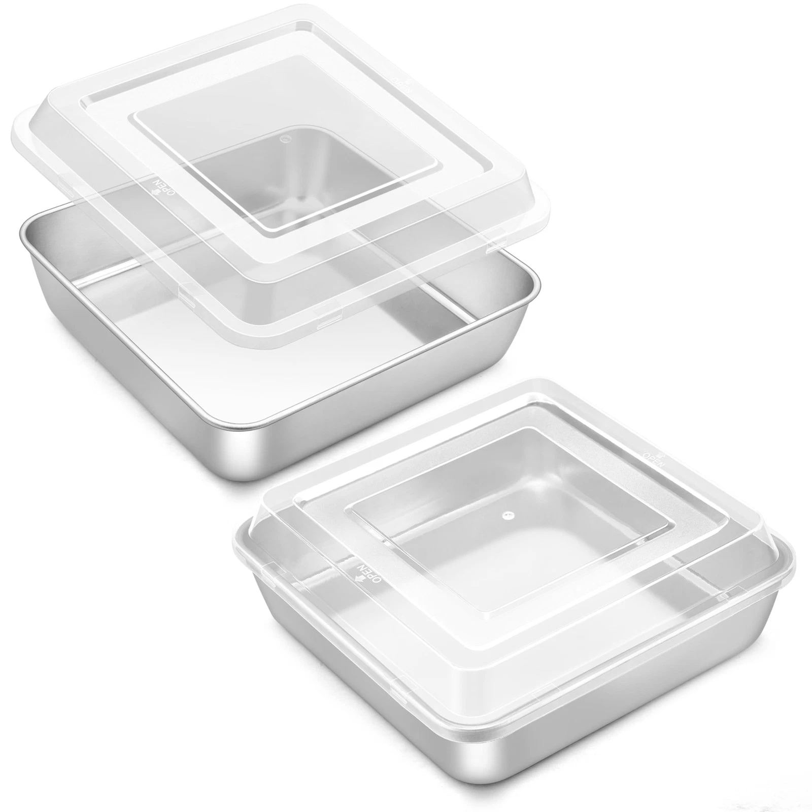 9x9 Inch Baking Pan with Lid Set, Stainless Steel Square Cake Brownie Pan, 4 ...