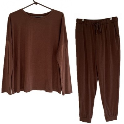 Brown Lounge Set - Long Sleeve Top & Drawstring Joggers