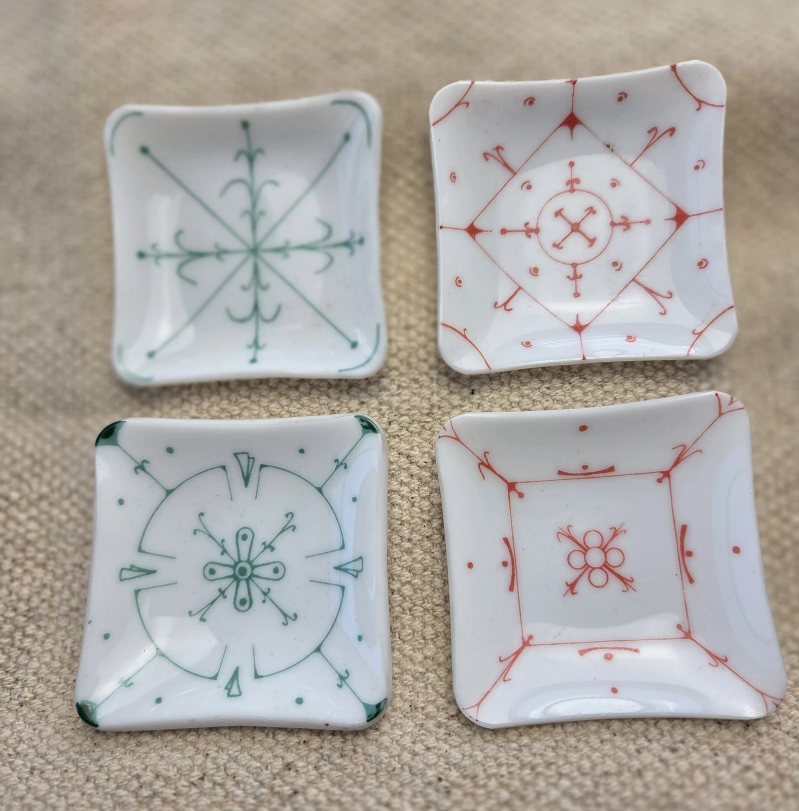 Rare porcelain abstract / geometric butter pats / trinket dishes Made In Denmark