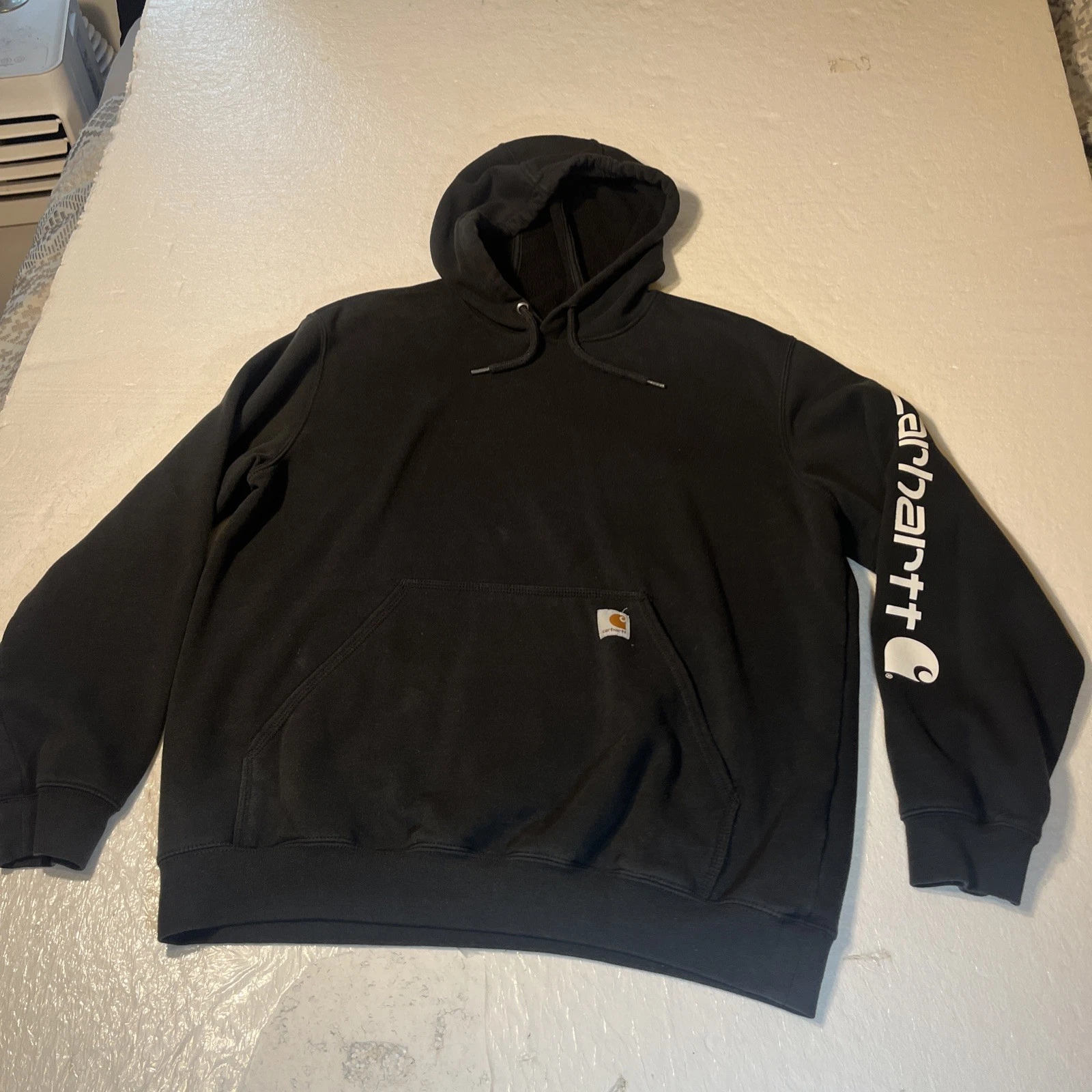 Carhartt Hoodie Mens Large Black Midweight Logo Sleeve Graphic Pullover