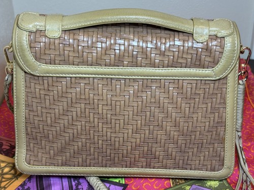 1995 Barry Kieselstein Cord woven leather top-handle alligator clasp bag