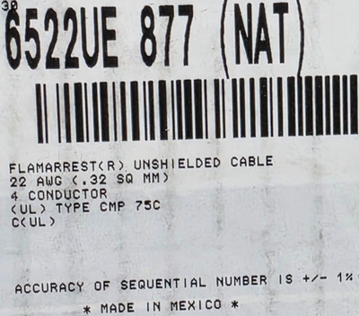 Belden 6522UE 22/4C Solid Flamarrest Audio/Security Cable CMP Plenum White/100ft