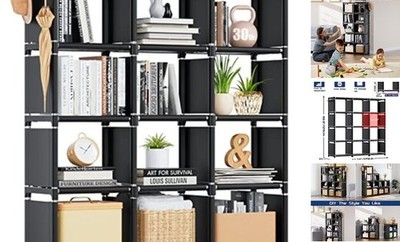  Book Shelf, 12 Cube Storage Organizer, DIY Bookcase, Metal 12-Grid Black