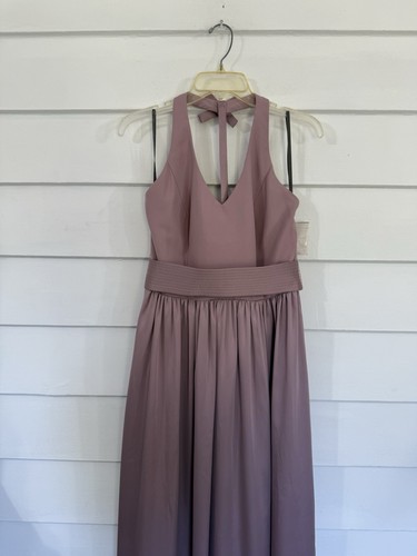 NWD VERA WANG WHITE Size 6 V-Neck Halter Maxi Dress Gown Satin Charmeuse Blush - Picture 10 of 15