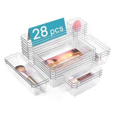 28 PCS Clear Plastic Drawer Organizers Set, 4-Size Bathroom and Vanity Drawer...