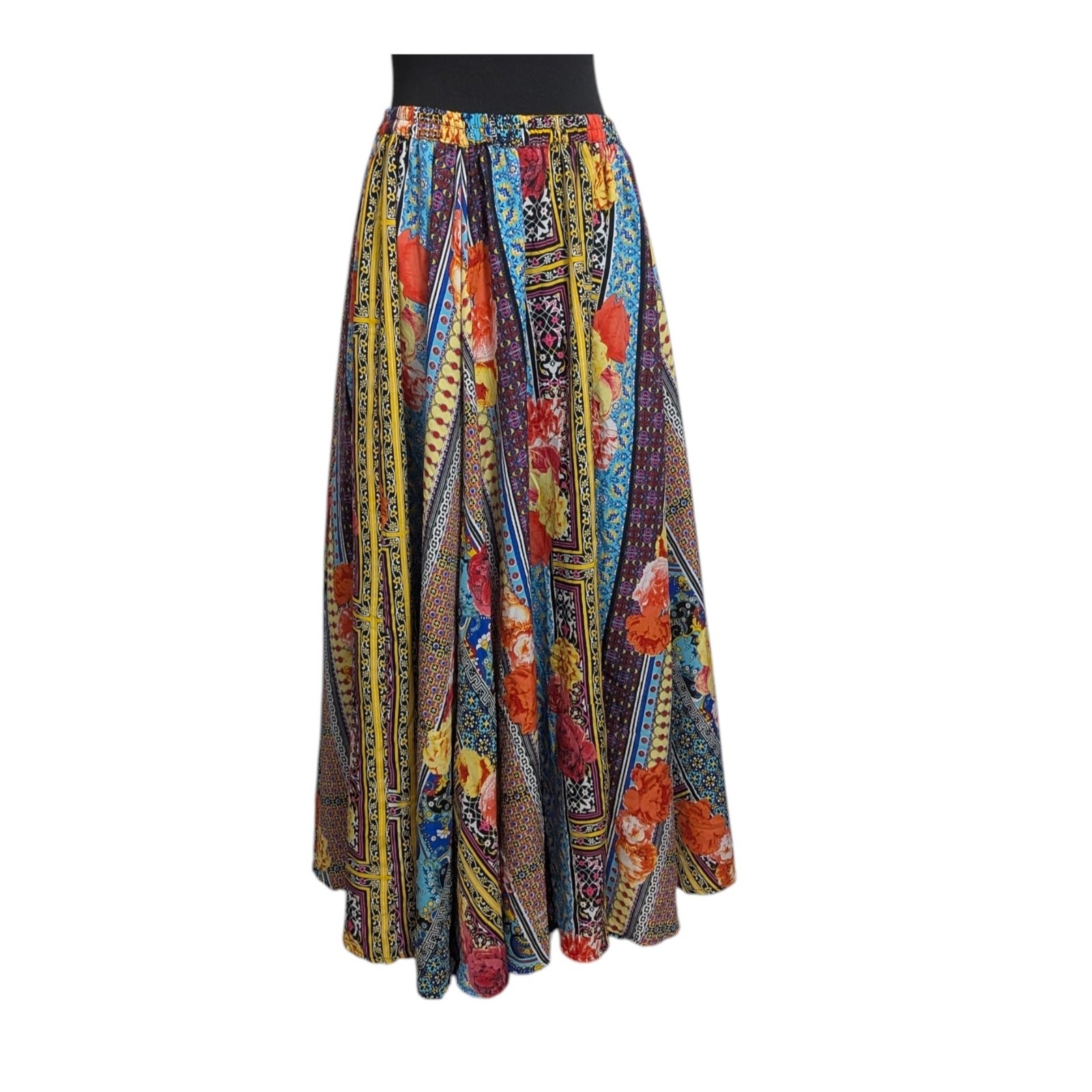 Magic Multi Patchwork Maxi Flare Skirt Fits Large… - image 2