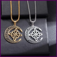 Stainless Steel Witchy Witch Knot Moon Pendant Necklace Women's Charm Fashion