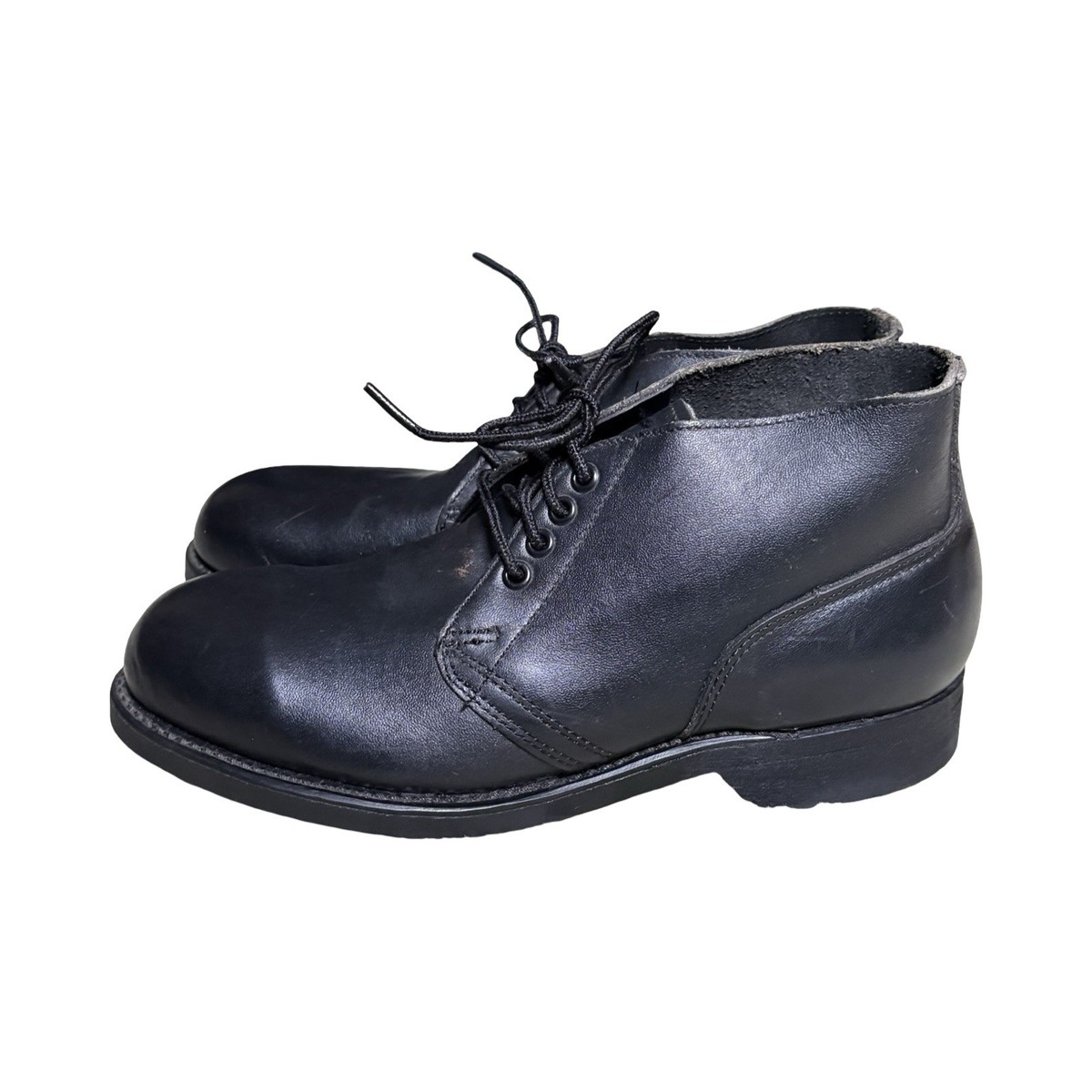 Vintage 80s US Navy Black Leather 7 R Boondocker Chukka Steel Toe
