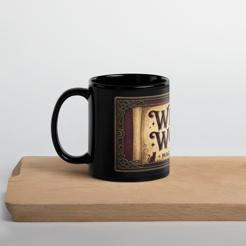 Tasse à café noire brillante femme sorcière - Photo 3/7