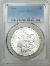 1898 P Morgan Silver Dollar PCGS MS63 Frosty Luster, Just Graded PQ #V233H