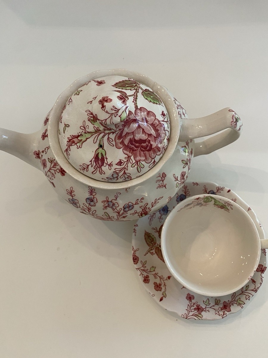 Johnson Brothers Rose Chintz Teapot and Cup and Saucer Set
